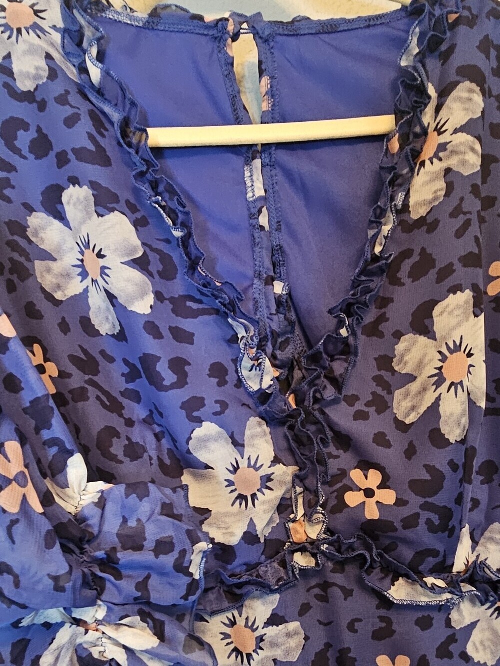 NWT XL Blue Floral Leopard Ruffle Tiered Open Back Dress - Picture 9 of 10